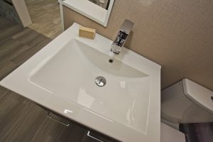 Square shaped wash hand basin exhibit by Ocean Bathrooms By Design showroom picture in Salisbury Wiltshire
