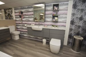 Grey bath exhibit 4 by Ocean Bathrooms By Design showroom picture in Salisbury Wiltshire
